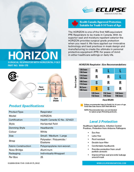 Eclipse HORIZON N95 Equivalent Respirator (Box of 25) CSA CERTIFIED